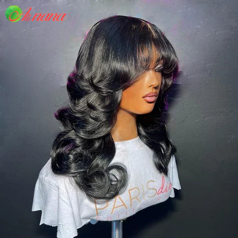 Reddish Brown Color Body Wave With Bangs