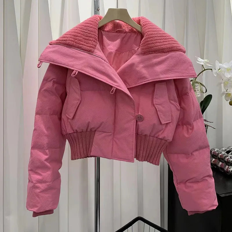 Women Autumn Winter Short Parkas Jackets Casual Stand