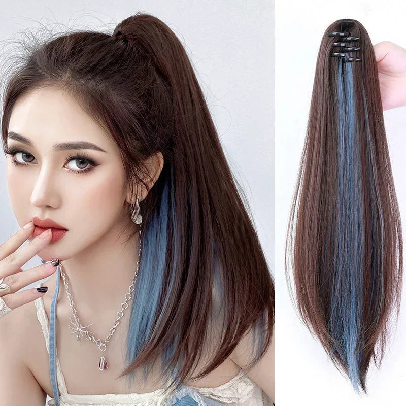 Ombre Color Straight Claw Clip On Ponytail Hair