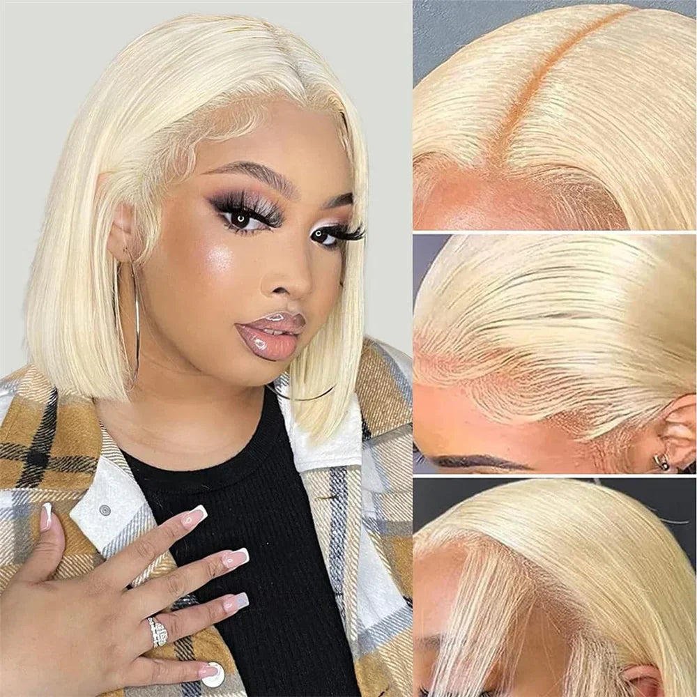 Blonde Bob Wigs Straight Short Human Hair Hd