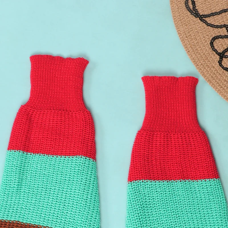 Wuhe Knit Ribbed Patchwork Long Sleeve Open Stitch