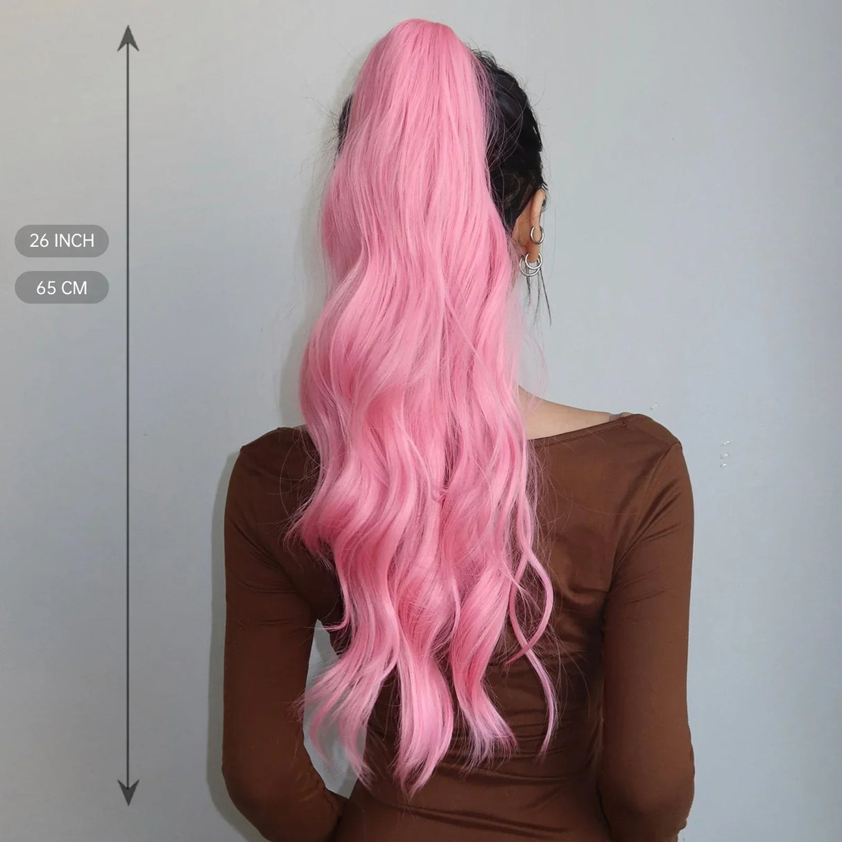 Synthetic Ponytail Pink Long Wavy Claw Clip Ponytail