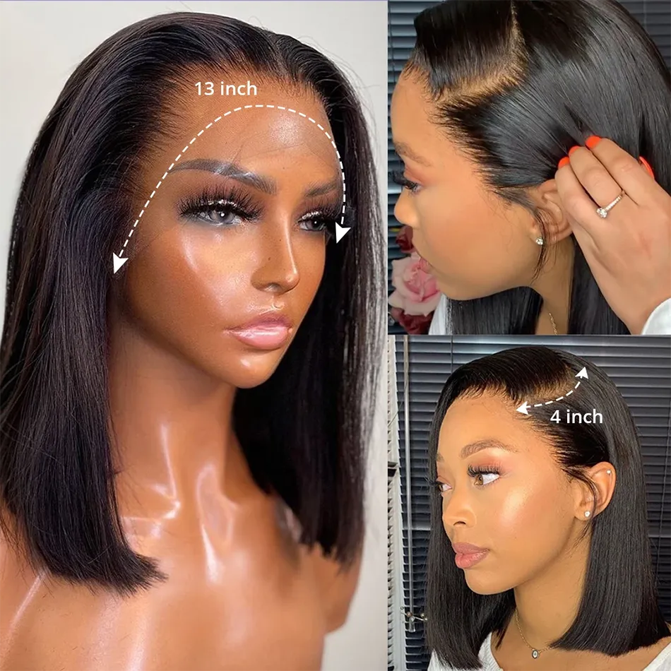 Short Bob Wigs Human Hair Transparent Lace Frontal