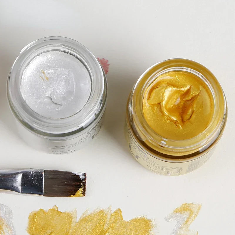 Bottled Gold And Silver Ink Pigment Art