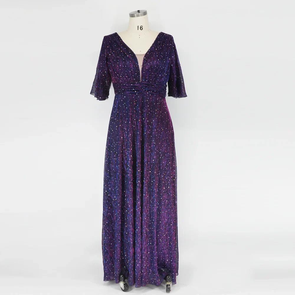 Sequin Evening Dress For Wedding Bridesmaid Female Purple