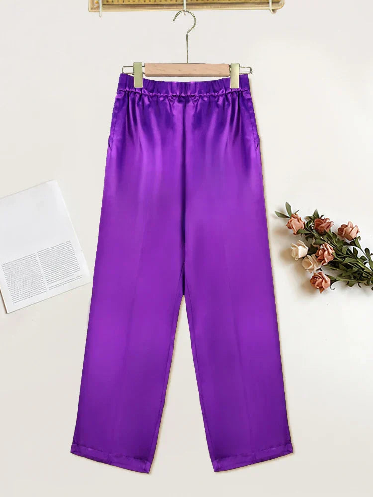4Xl Purple Pants High Elastic Waist Zipper Fly