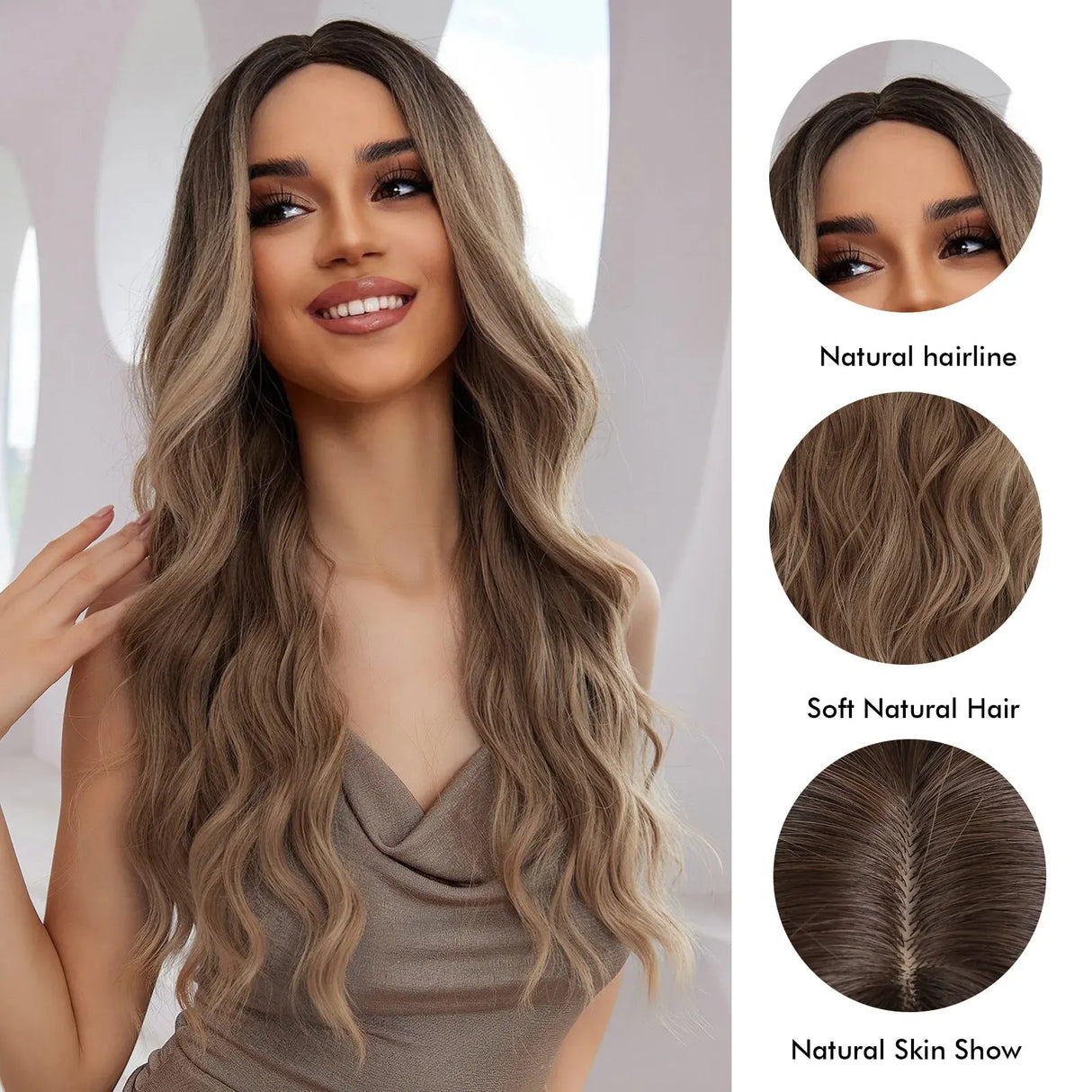 Medium Long Synthetic Fiber Wigs Middle Ombre Top