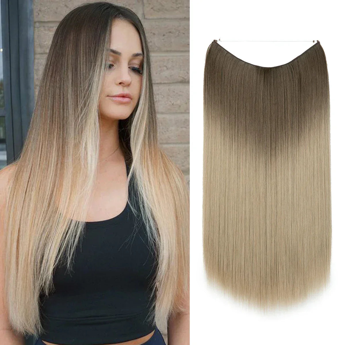 Synthetic Hair Extension No Clip Natural Hair Piece