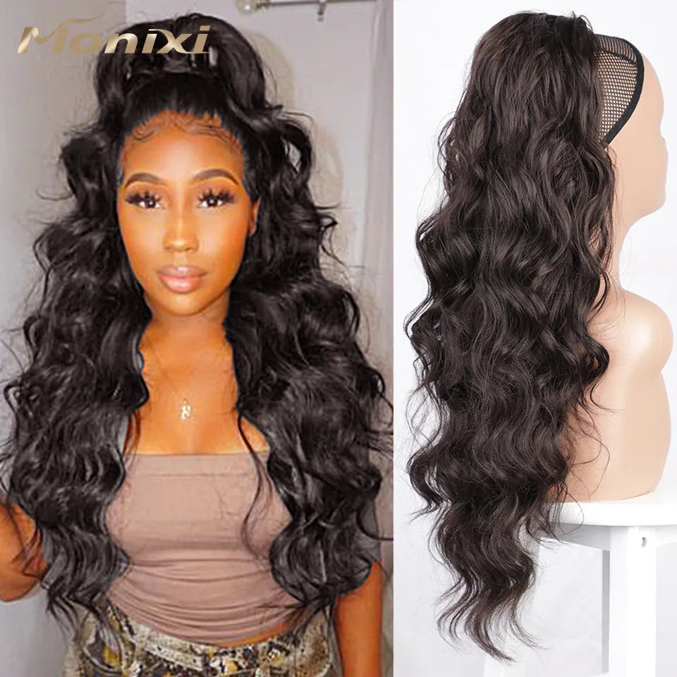 Vigorous Synthetic Long Body Wavy Drawstring Ponytail For