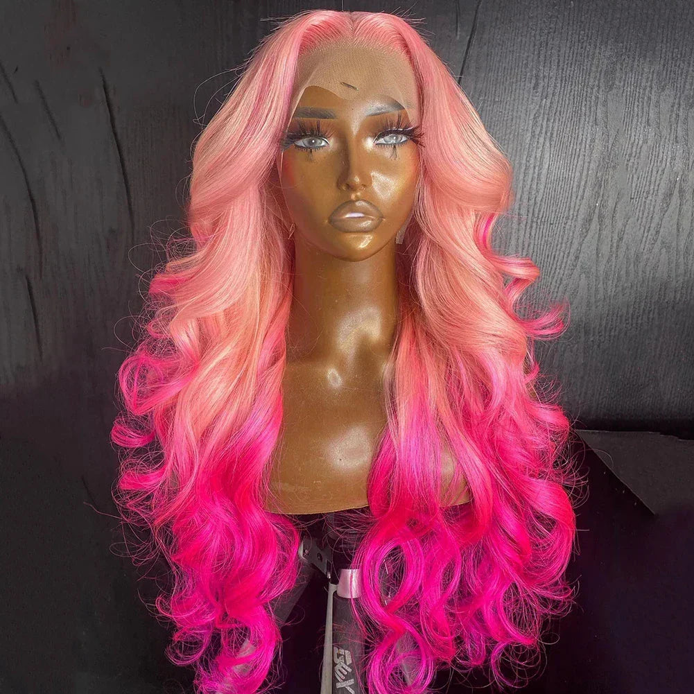 Ombre Pink Color Transparent Synthetic Lace Front Wig