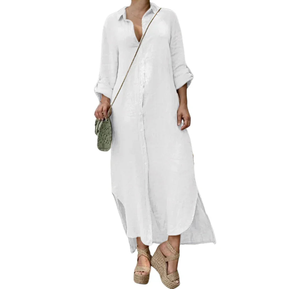 Cotton Linen Long Dress For Women Clothing Autumn