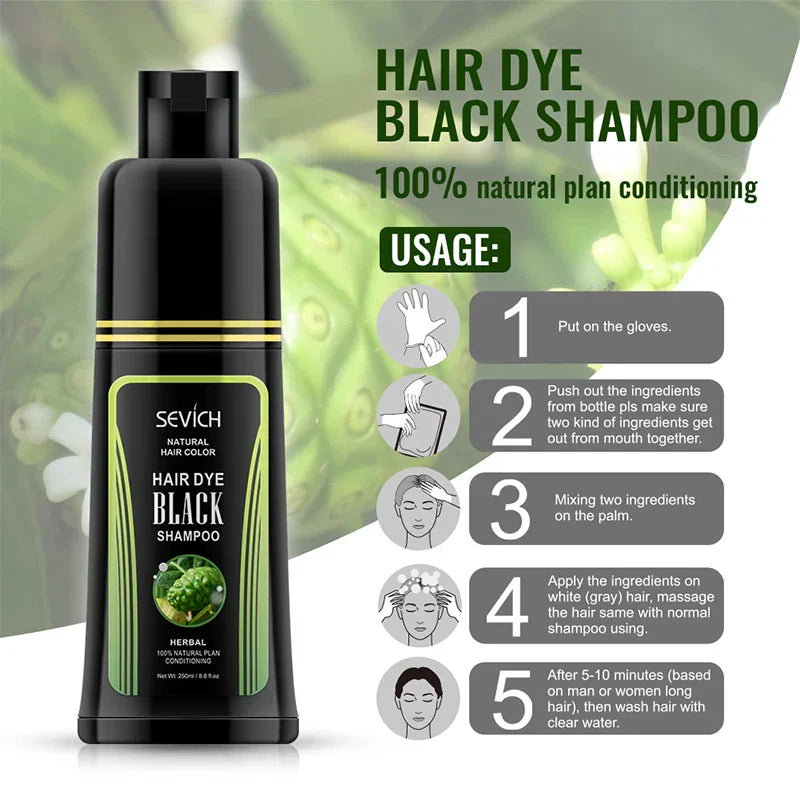 Sevich Natural Organic Fast Hair Dye Shampoo Black