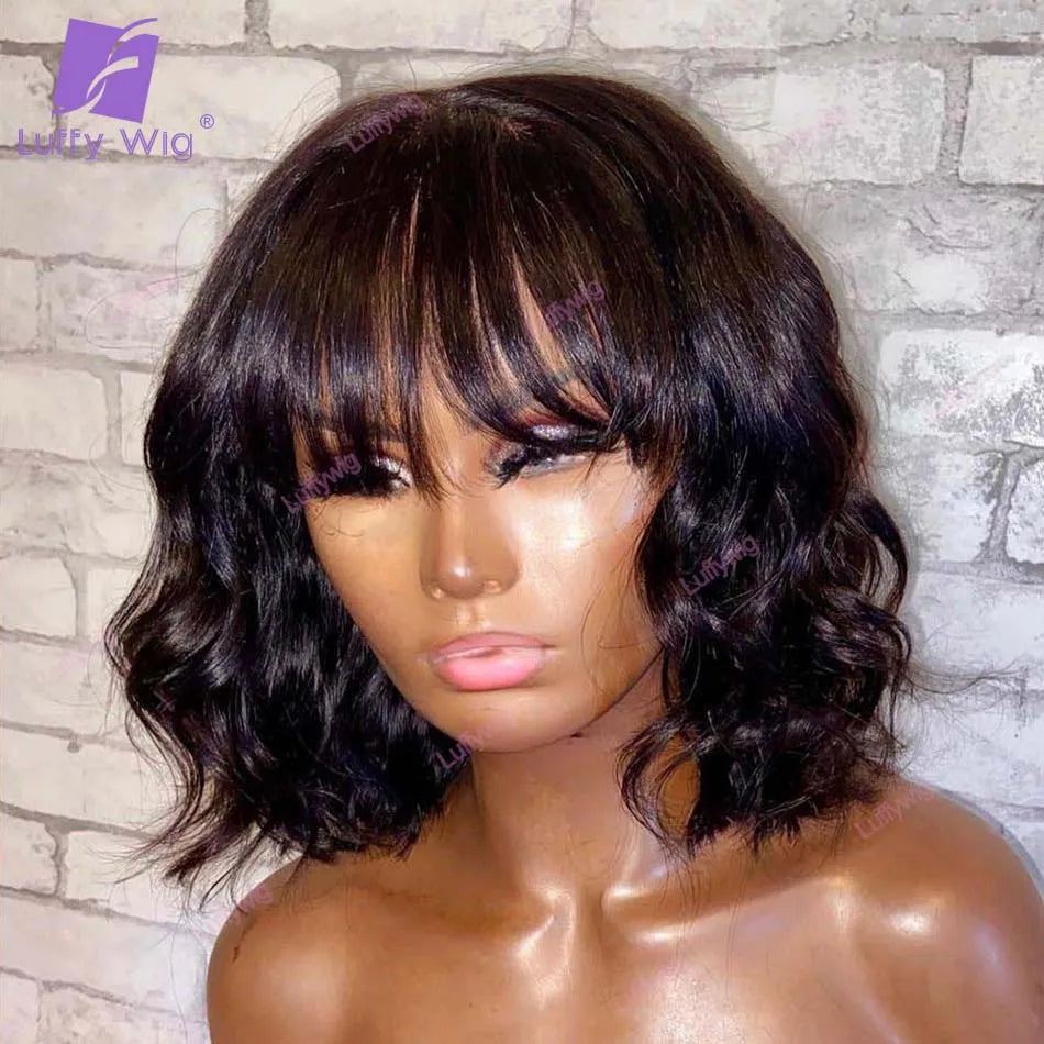 Short Human Hair Bob Wigs With Bangs Brazilian