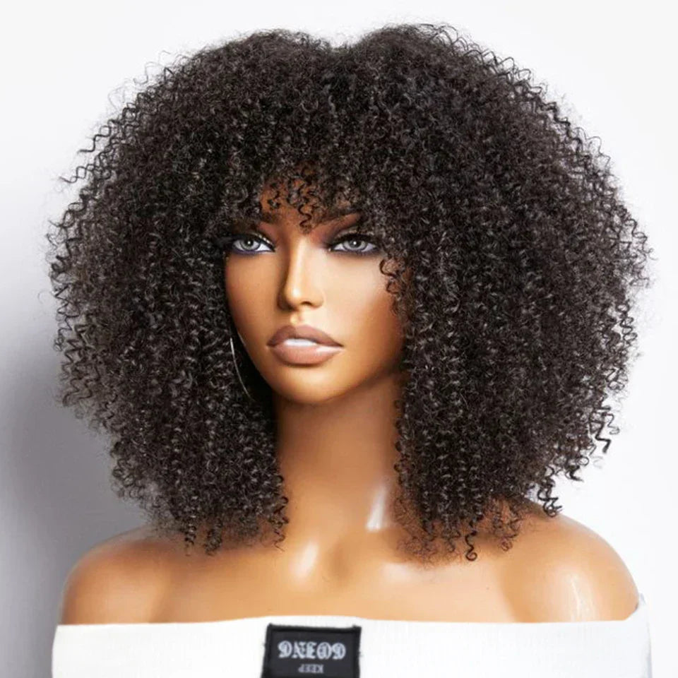 Short Curly Afro Wigs With Bangs For Black