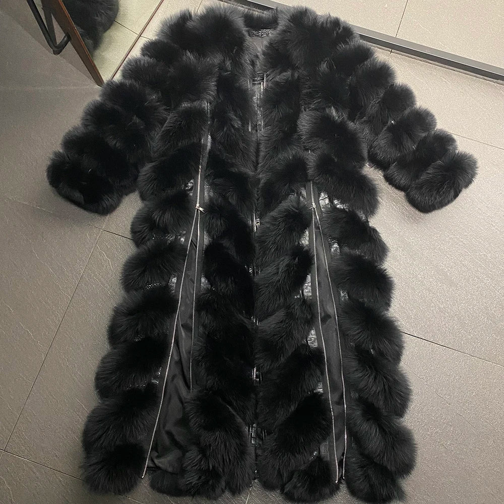 Yoloagain Autumn Luxury Real Fox Fur Coat Long
