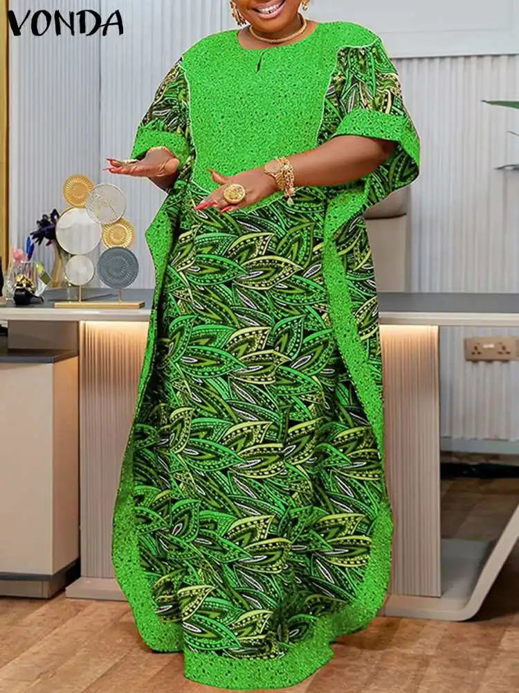 Vonda 5Xl Bohemian Women Printed Long Sundress Half