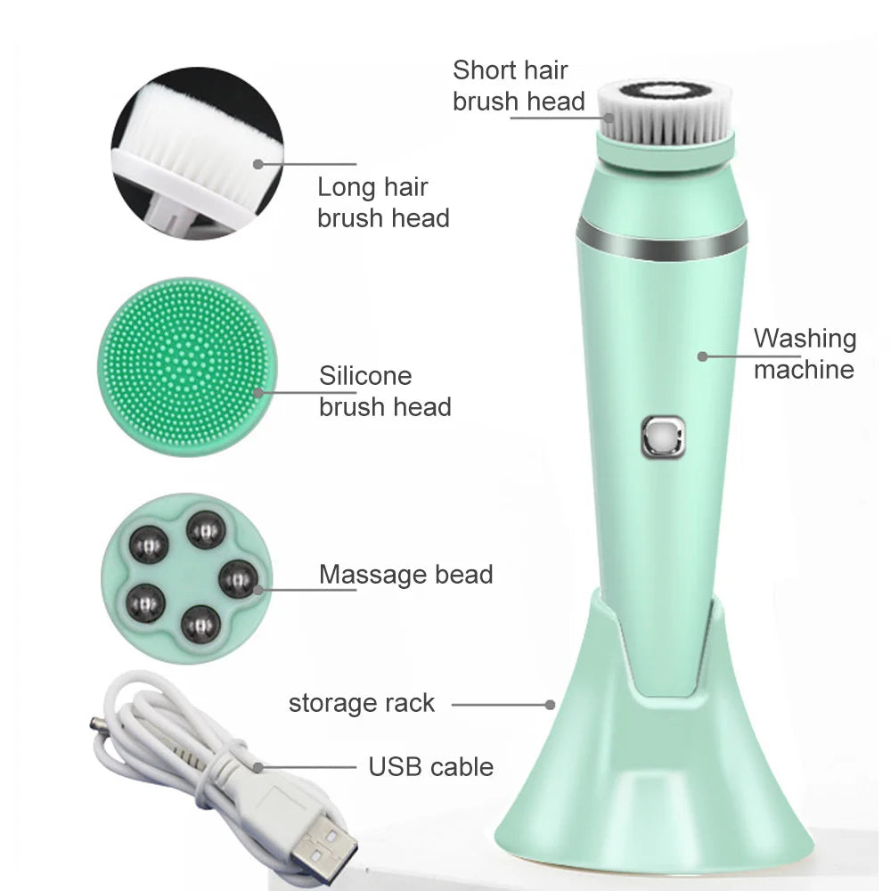 Head Electric Facial Cleansing Brush Silicone Rotating
