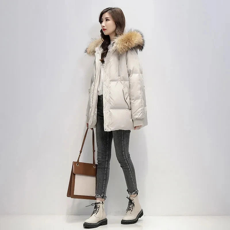 New Warm Thicken Loose Down Jacket Women Winter