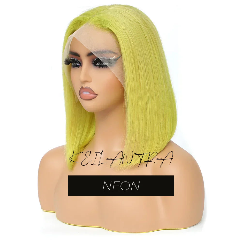 Lime Green Bob Lace Front Wigs Human Hair