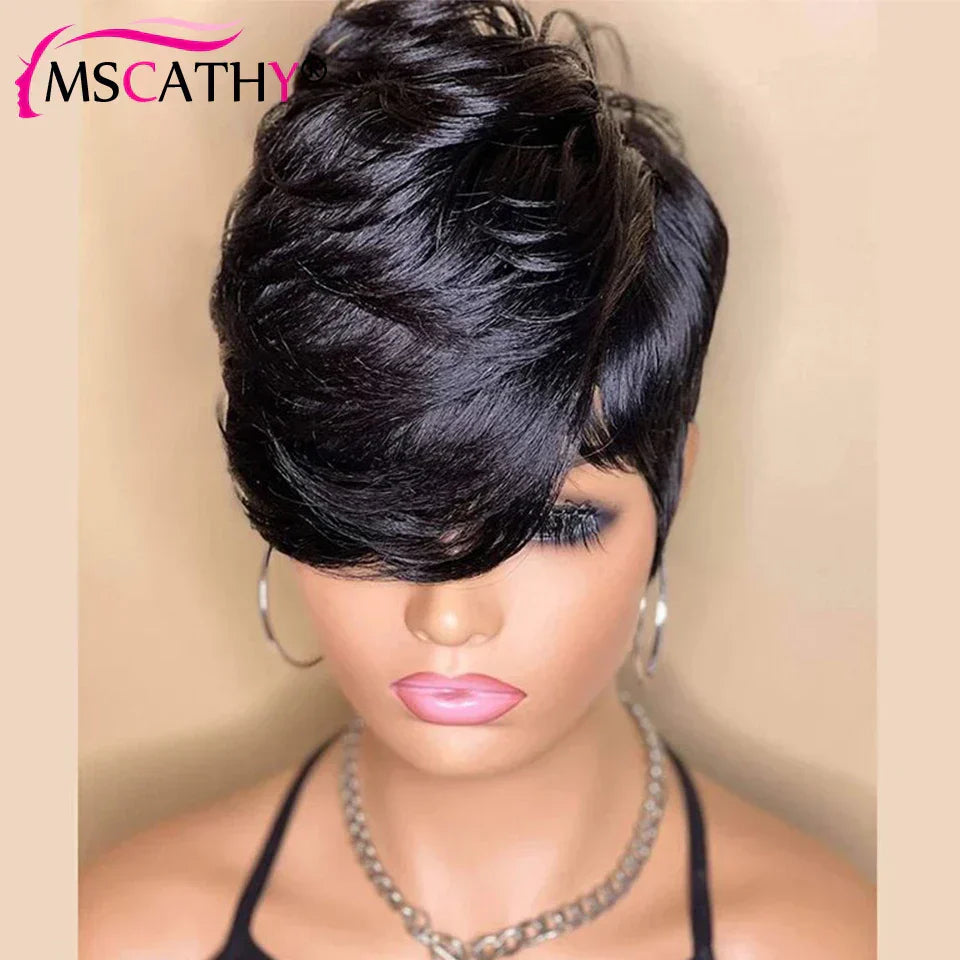 Short Pixie Cut Remy Human Hair Wigs Ready