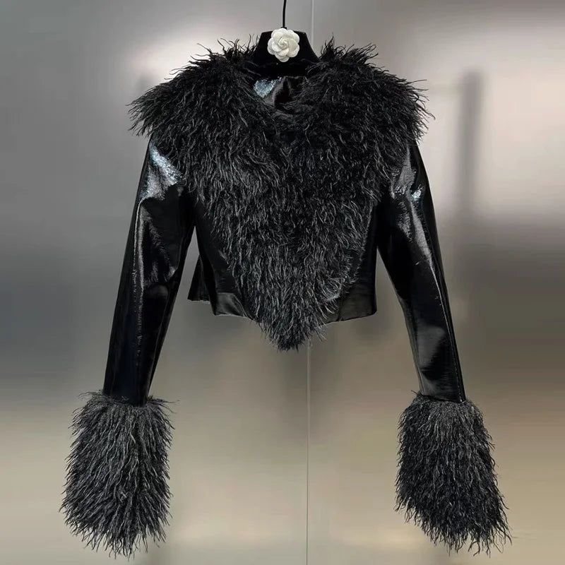 New Autumn Winter Large Lapel Simulated Lamb Fur