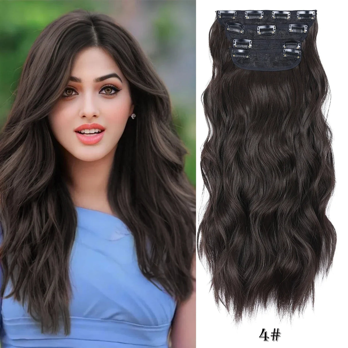 Set Synthetic Hair Clip In Long Wavy Thick