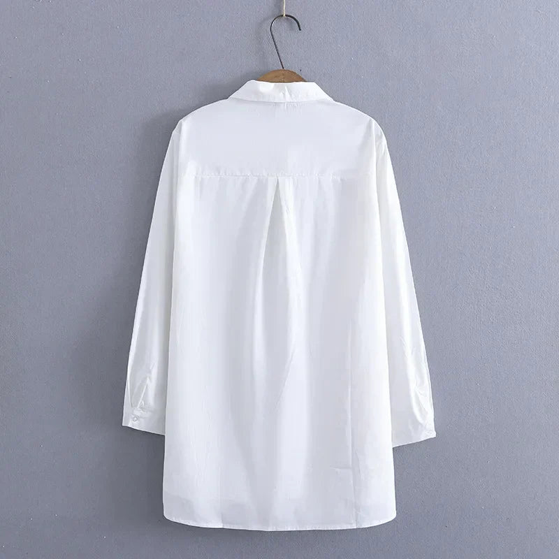 4Xl Shirt Women Spring Vintage Grass Embroidery Ice