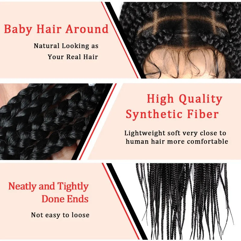 Full Lace Braided Wigs Synthetic Long Black