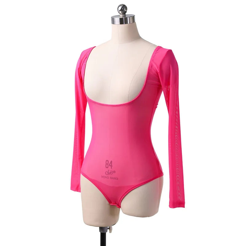 Long Sleeve Bodycon Gauze Top Sheer Pure Mesh