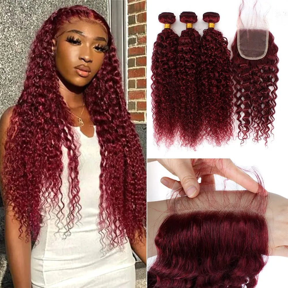 Deep Wave Curly J Burgundy X Lace Front