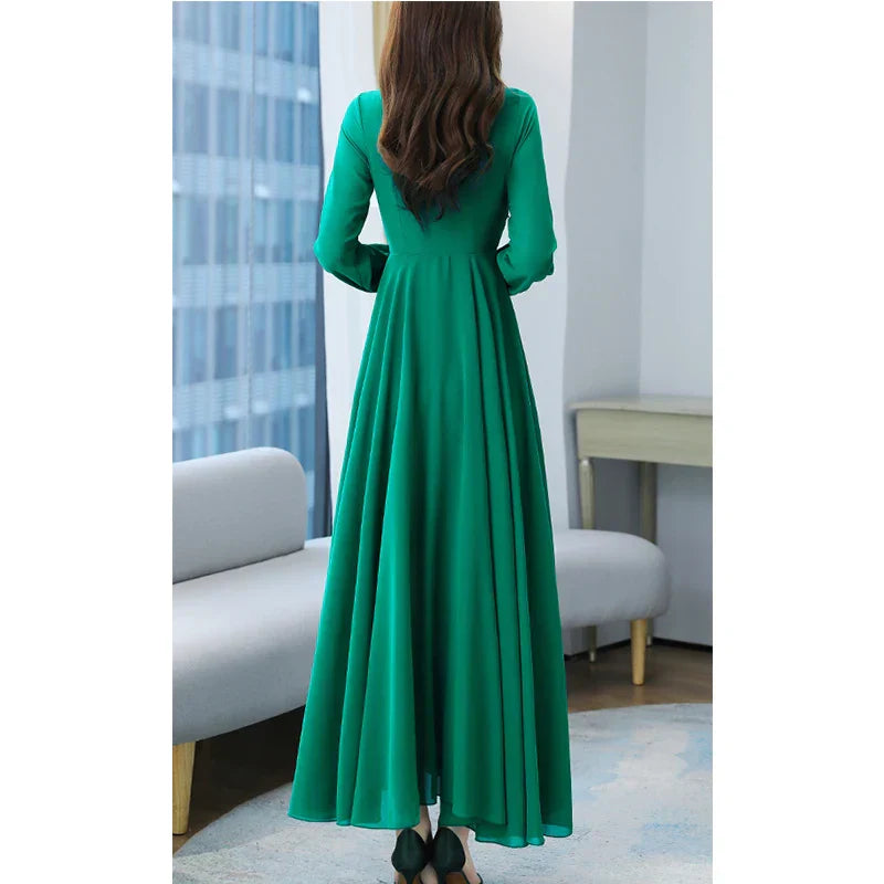 Spring Autumn Women Maxi Dresses Female Vintage Full