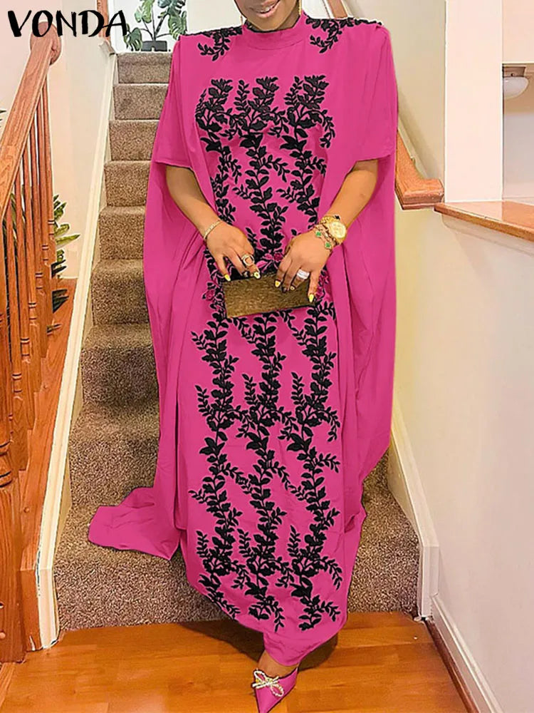 Vonda Women Printed Maxi Dresses Summer Long Robe