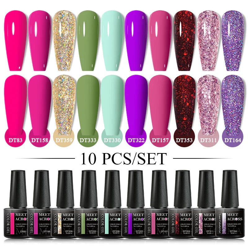 Nude Glitter Gel Nail Polish Set Purple Pink