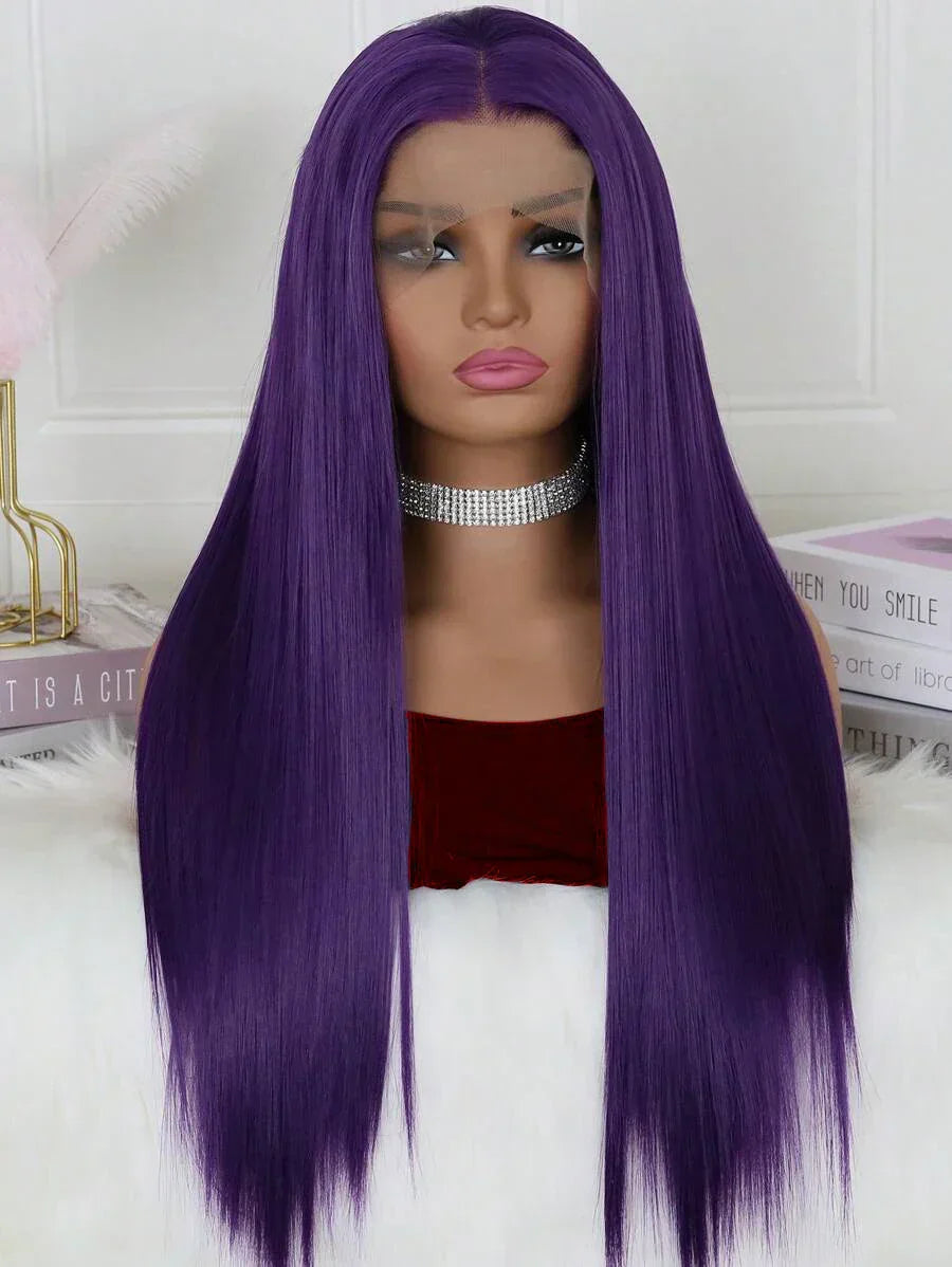 Purple Synthetic Lace Front Wigs Pre Plucked Natural