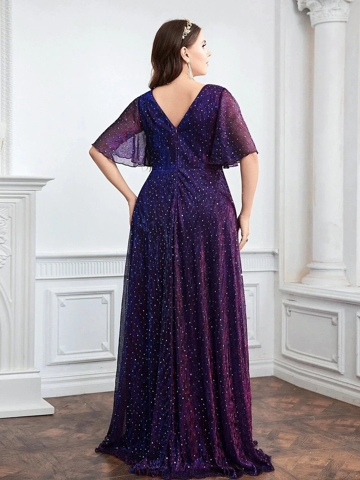 Sequin Evening Dress For Wedding Bridesmaid Female Purple