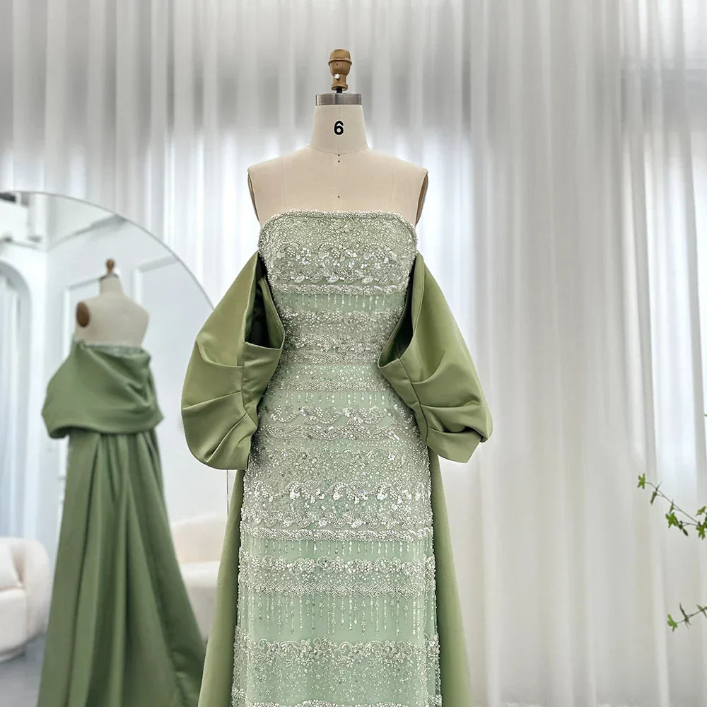 Sharon Said Luxury Dubai Sage Green Evening Dresses