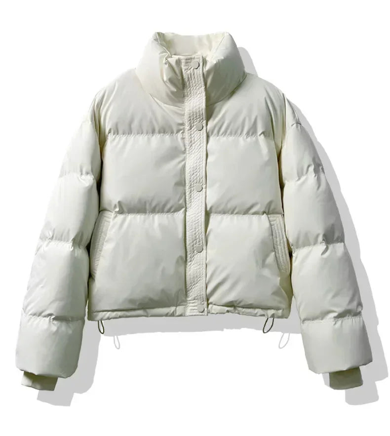 Short American Style Pu Leather Down Padded Jacket