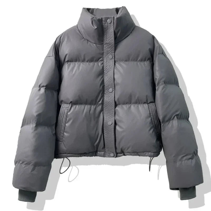 Short American Style Pu Leather Down Padded Jacket