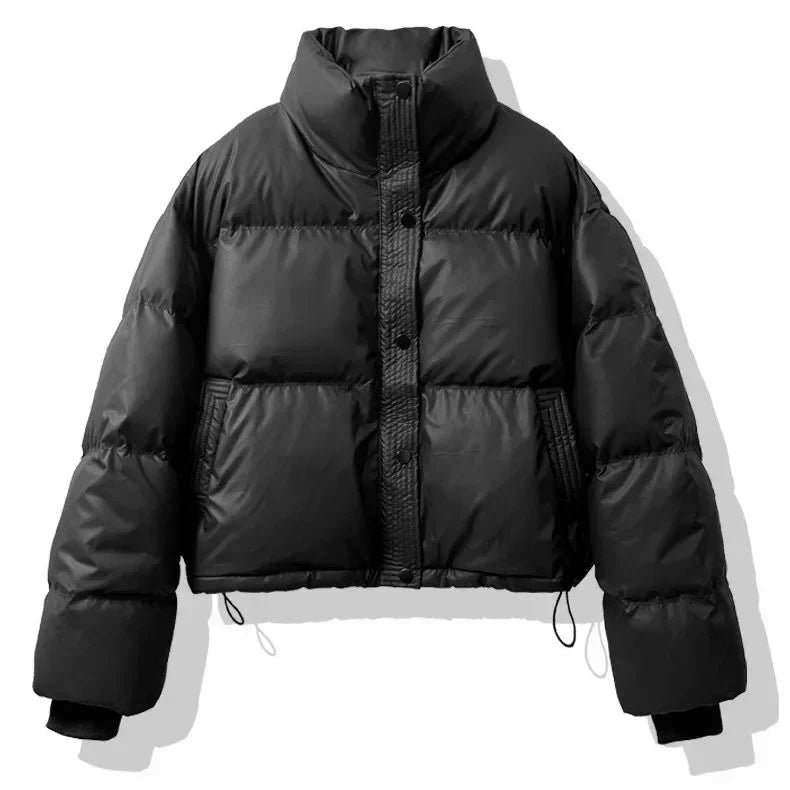 Short American Style Pu Leather Down Padded Jacket