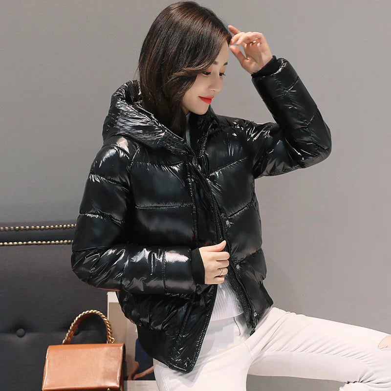 Spring Autumn Winter Women Hooded Down Parkas Glossy