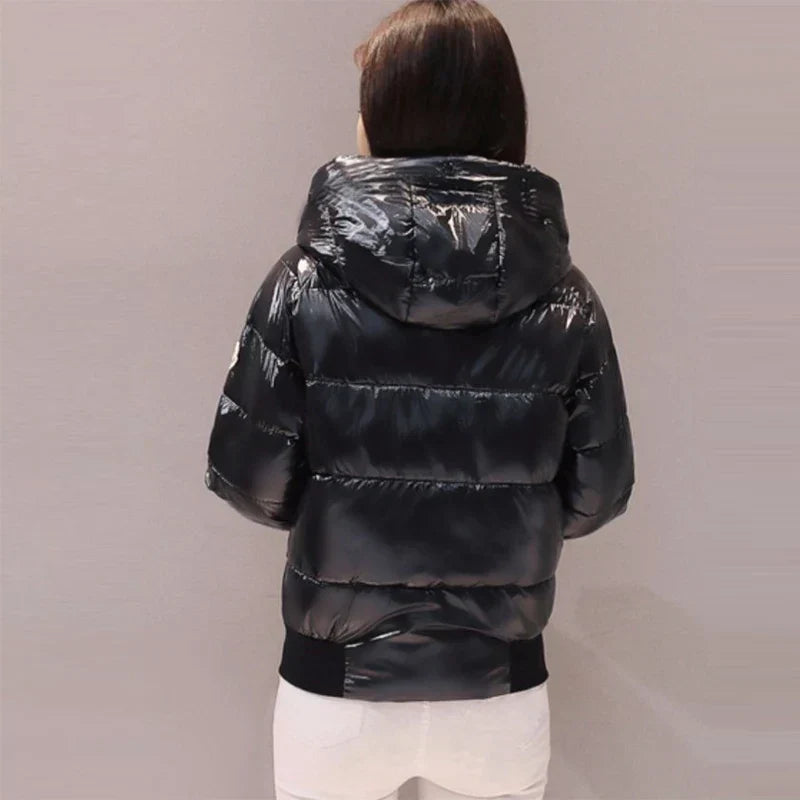 Spring Autumn Winter Women Hooded Down Parkas Glossy