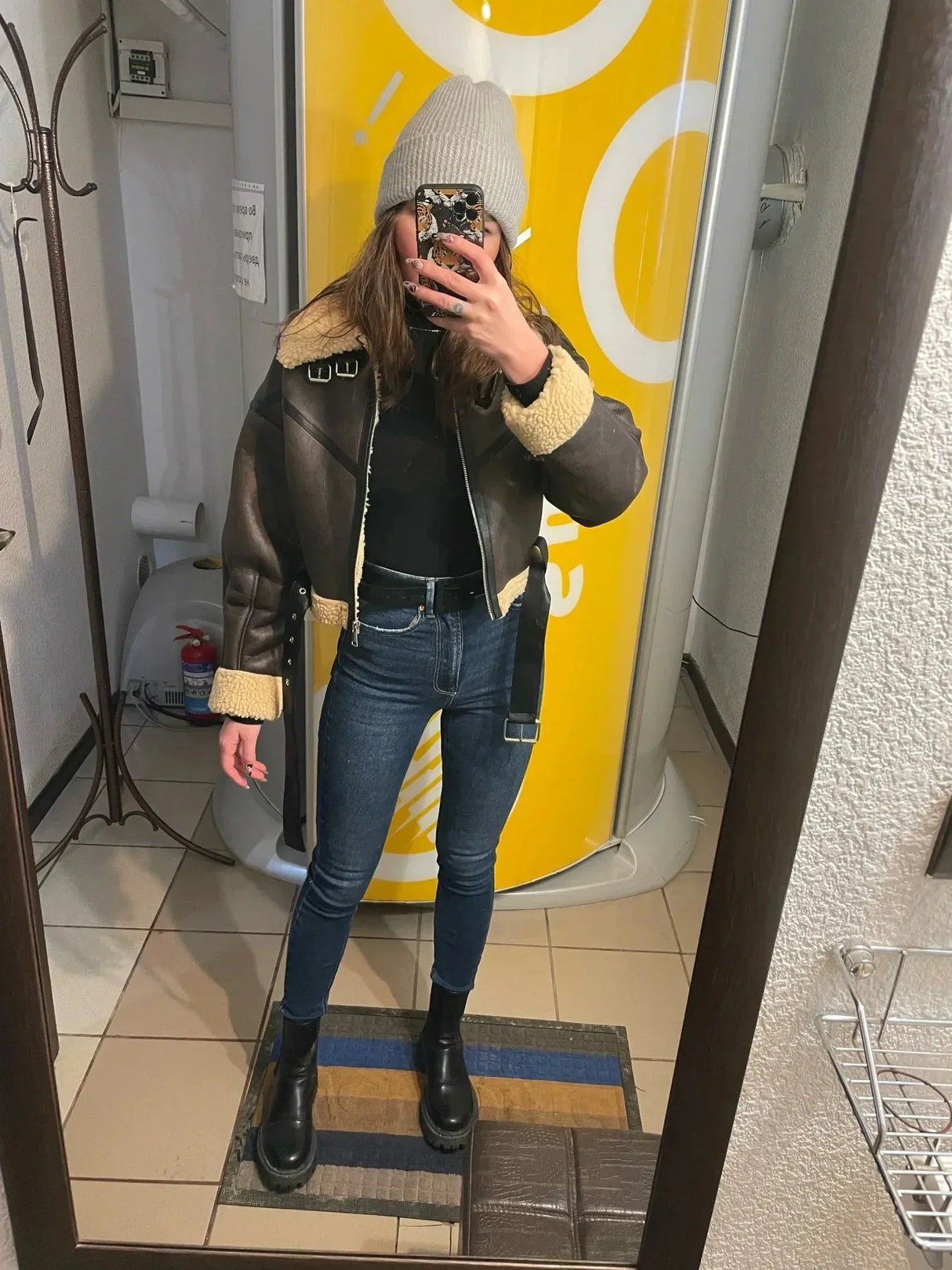 Traf Winter Women Streetwear Faux Lamb Leather Fur