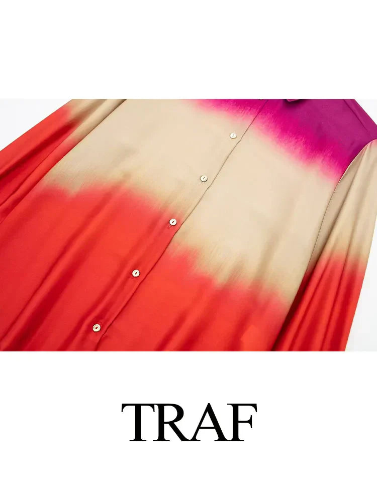 Traf Women'S Fashion Autumn Suit Tie Dye Turn-Down