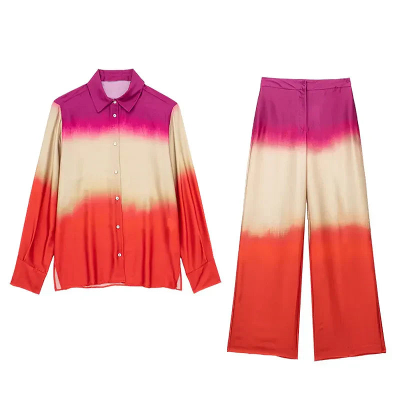 Traf Women'S Fashion Autumn Suit Tie Dye Turn-Down