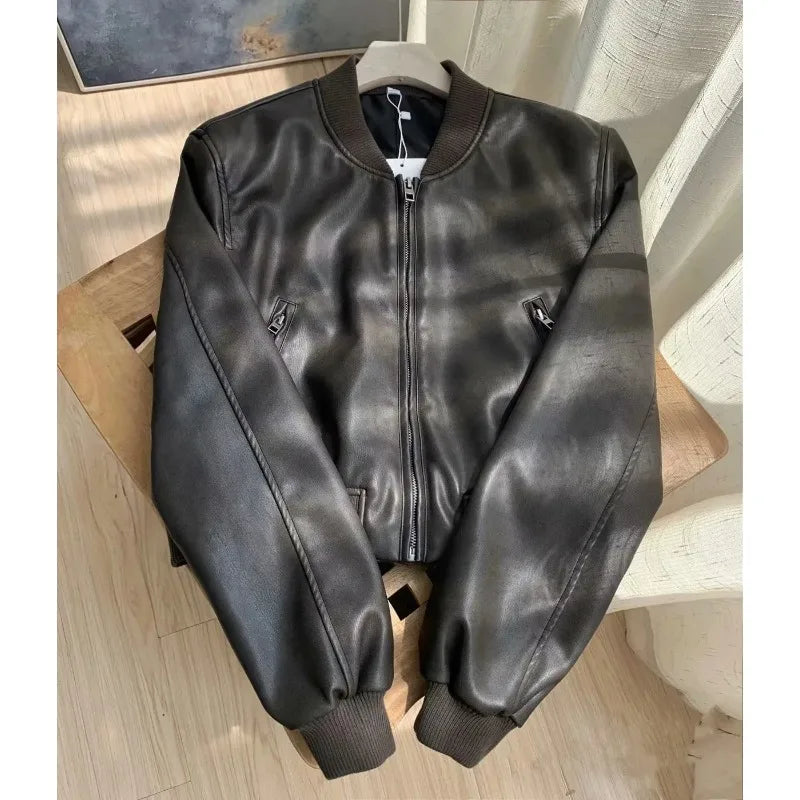 Traf Zr Woman Faux Fur Coat Zipper Leather