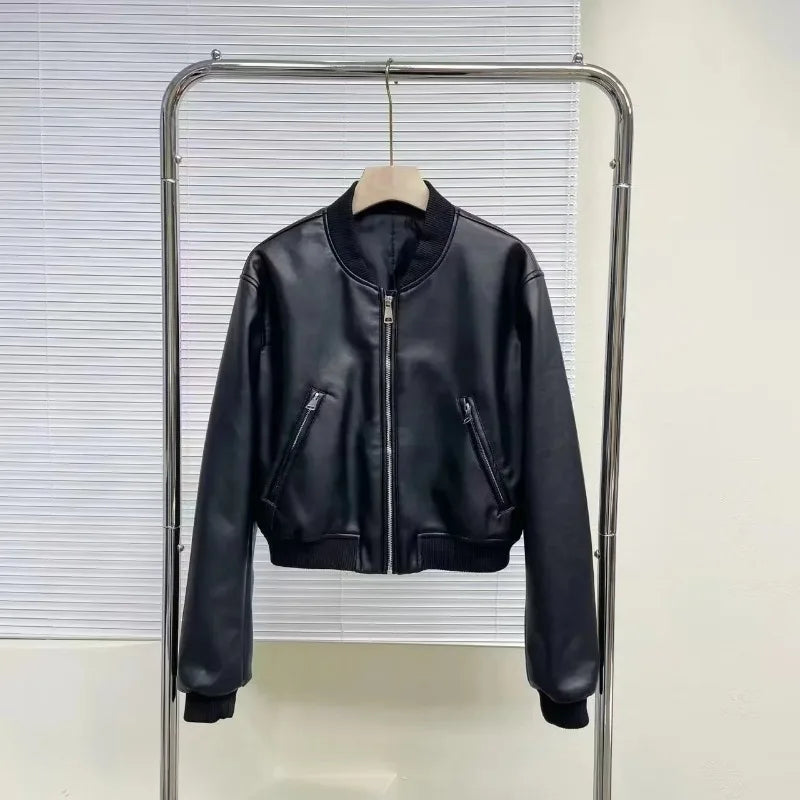 Traf Zr Woman Faux Fur Coat Zipper Leather