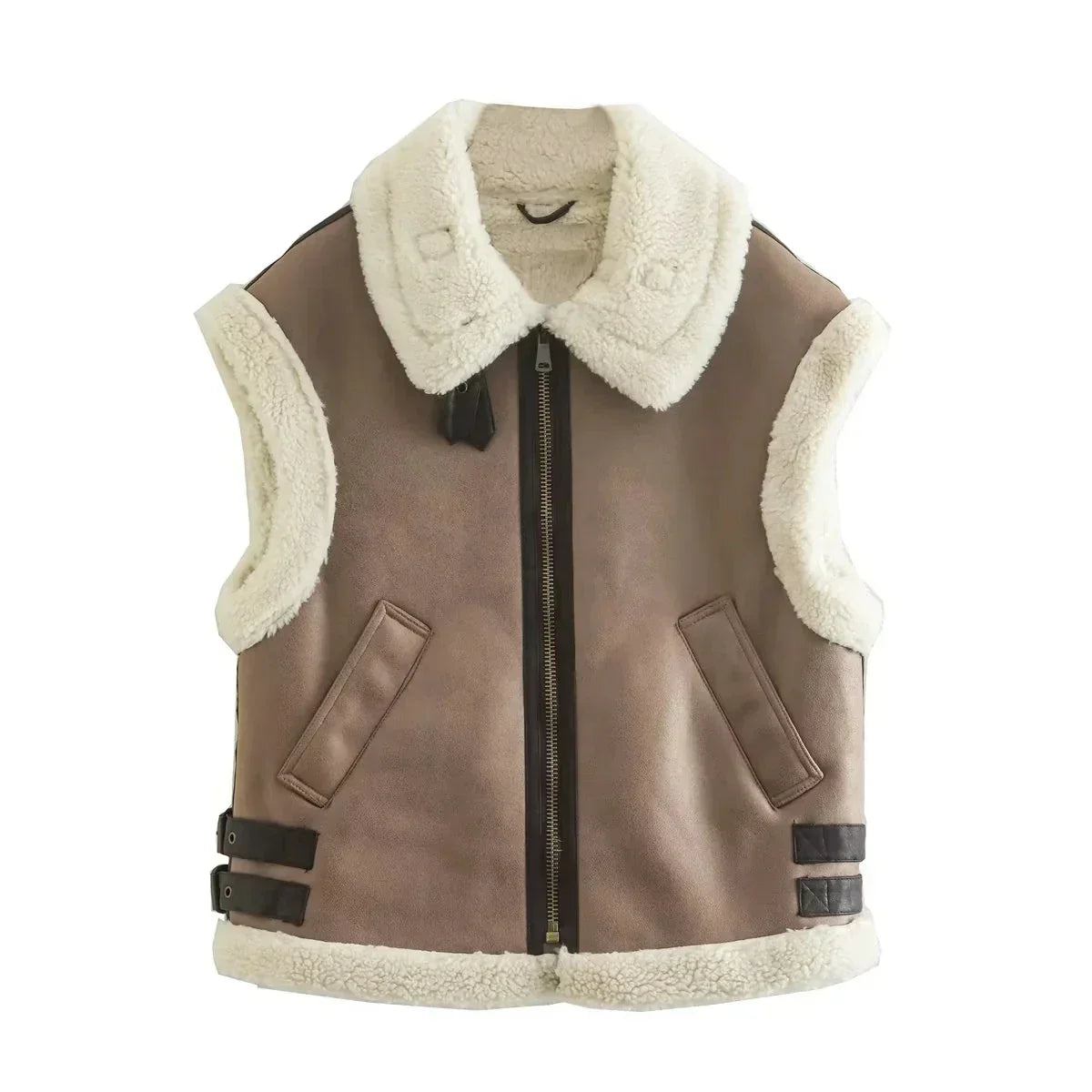 Trafza Winter Fur Vest Women Faux Sheepskin Fur