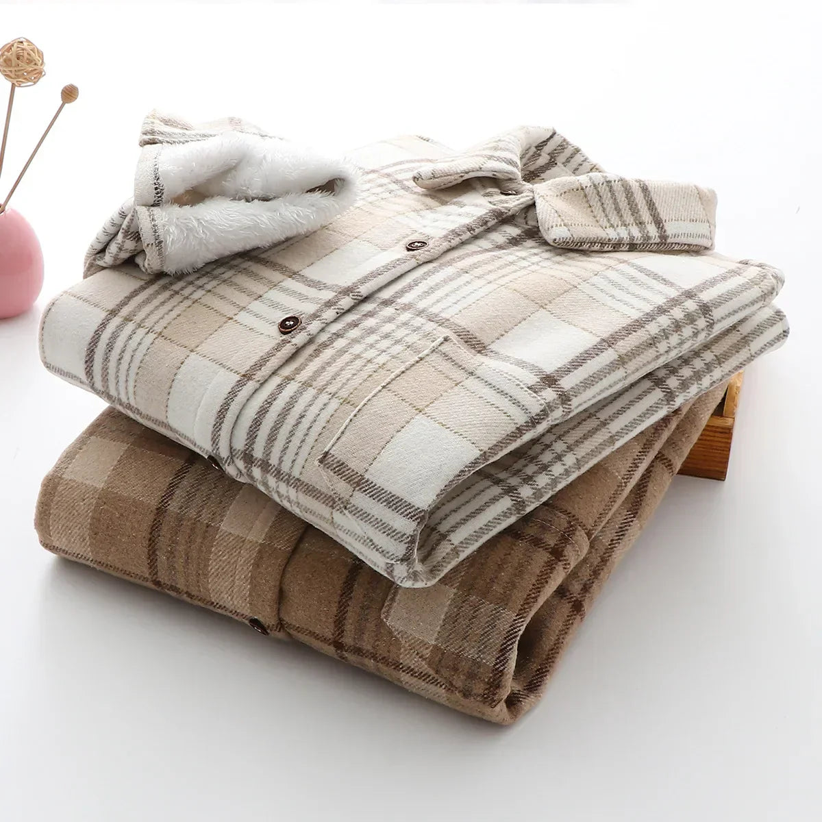 Thick Velvet Plaid Shirts Women Winter Warm Blouses