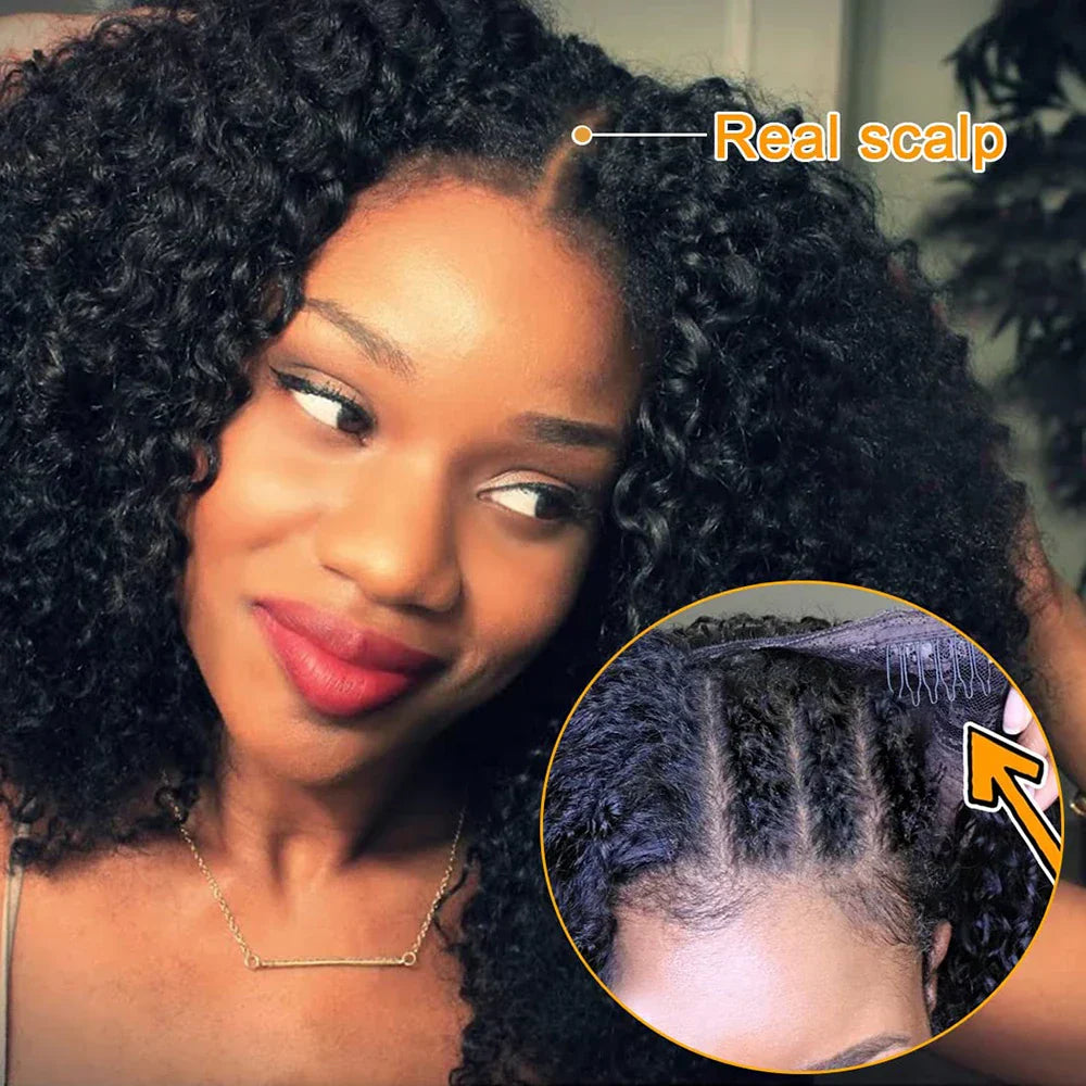 Kinky Curly U V Part Wig Human Hair