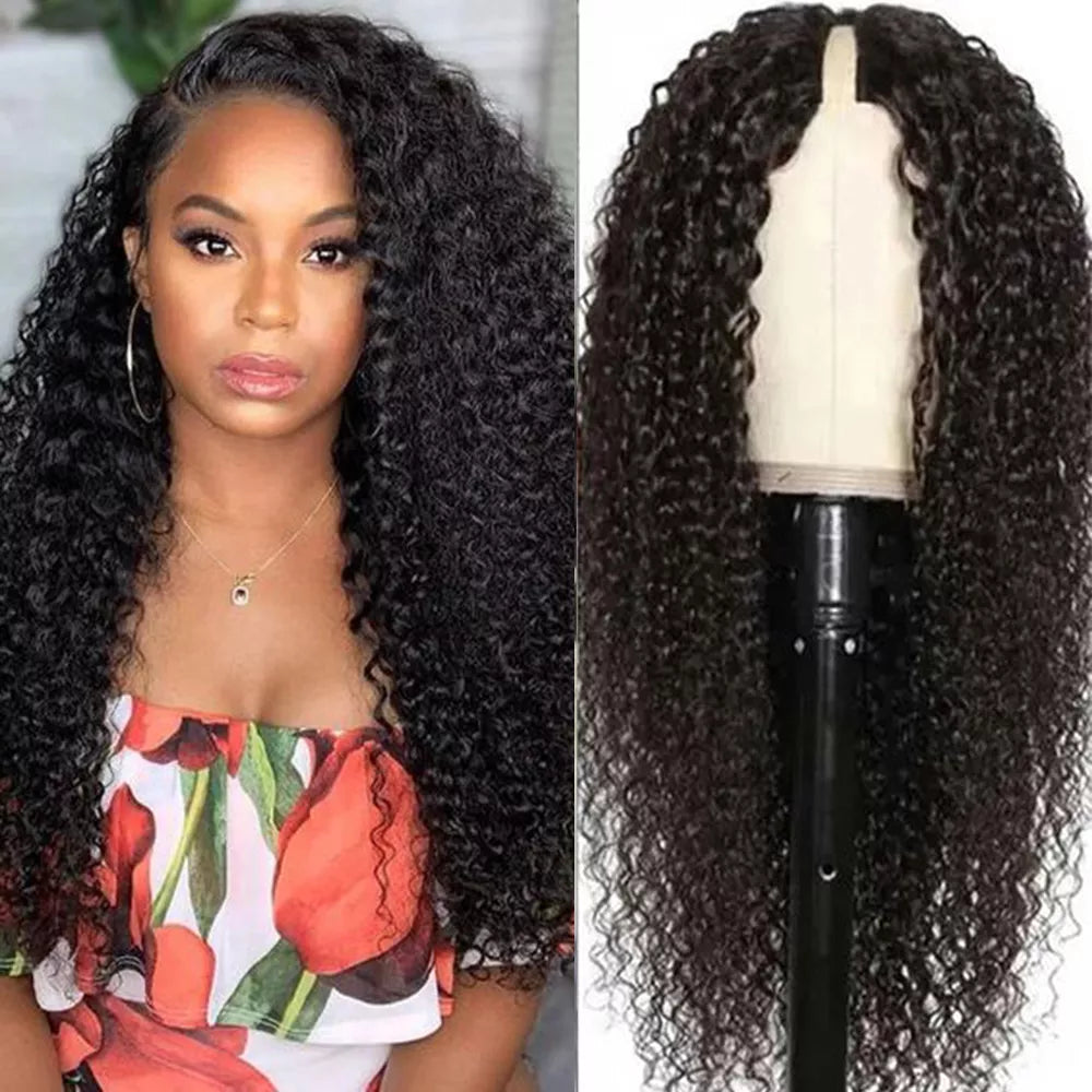 Kinky Curly U V Part Wig Human Hair